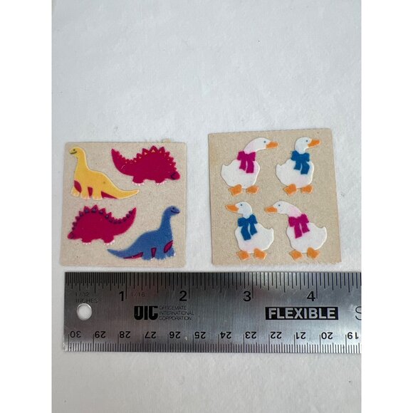 VTG 1986 Sandylion Fuzzy Sticker Designs Felt Dinosaur & Goose Stickers - Picture 1 of 6